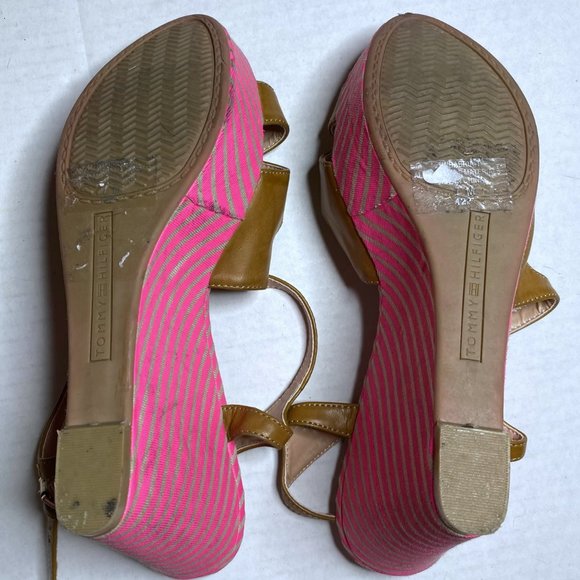 Tommy Hilfiger Women's Size 7 Pink Wedges Heels Strappy Striped Sandals Open Toe - Picture 4 of 13